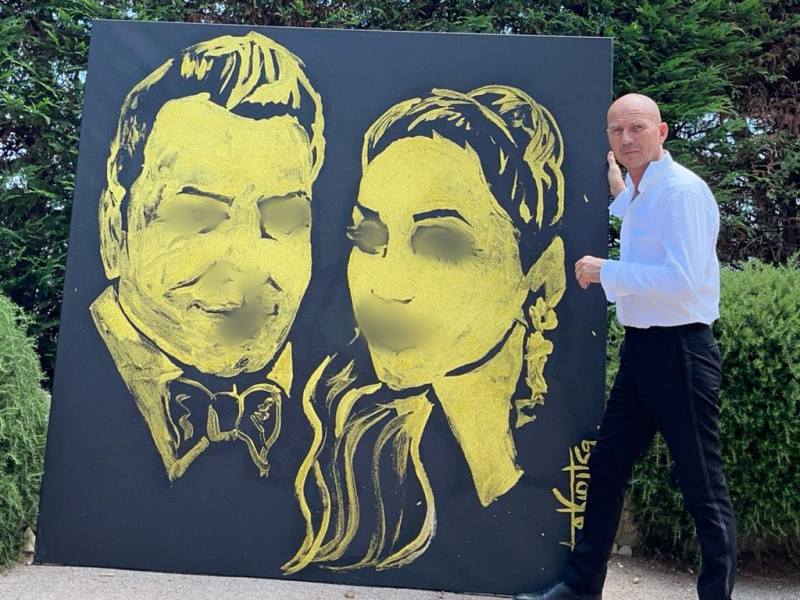peintre, peintre colle et paillettes, colle et paillettes, peintre rapide, peintre evenementiel, glamour, portrait colle et paillettes, monaco, evenement, corporate