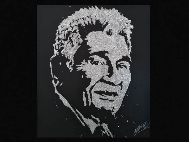 André Gac, art de la colle et des paillettes, portrait, Palais des Congrès, innovation artistique, peinture rapide, expression créative, congrès de Paris, héritage d'André Gac, génie artistique, événement Paris, artiste à Paris, peintre à Paris.