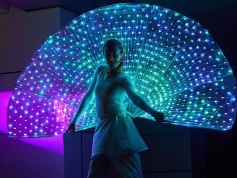 Artistes LED Koweït, spectacles en direct Koweït, spectacles LED Koweït, numéro LED Koweït, artistes EAU, show LED EAU, lancement Porsche, performance futuriste, parade LED, événement thème lavande, spectacle LED sur mesure, jongleurs lumineux, performance pixel poi, animation événement Koweït, lancement voiture de luxe
